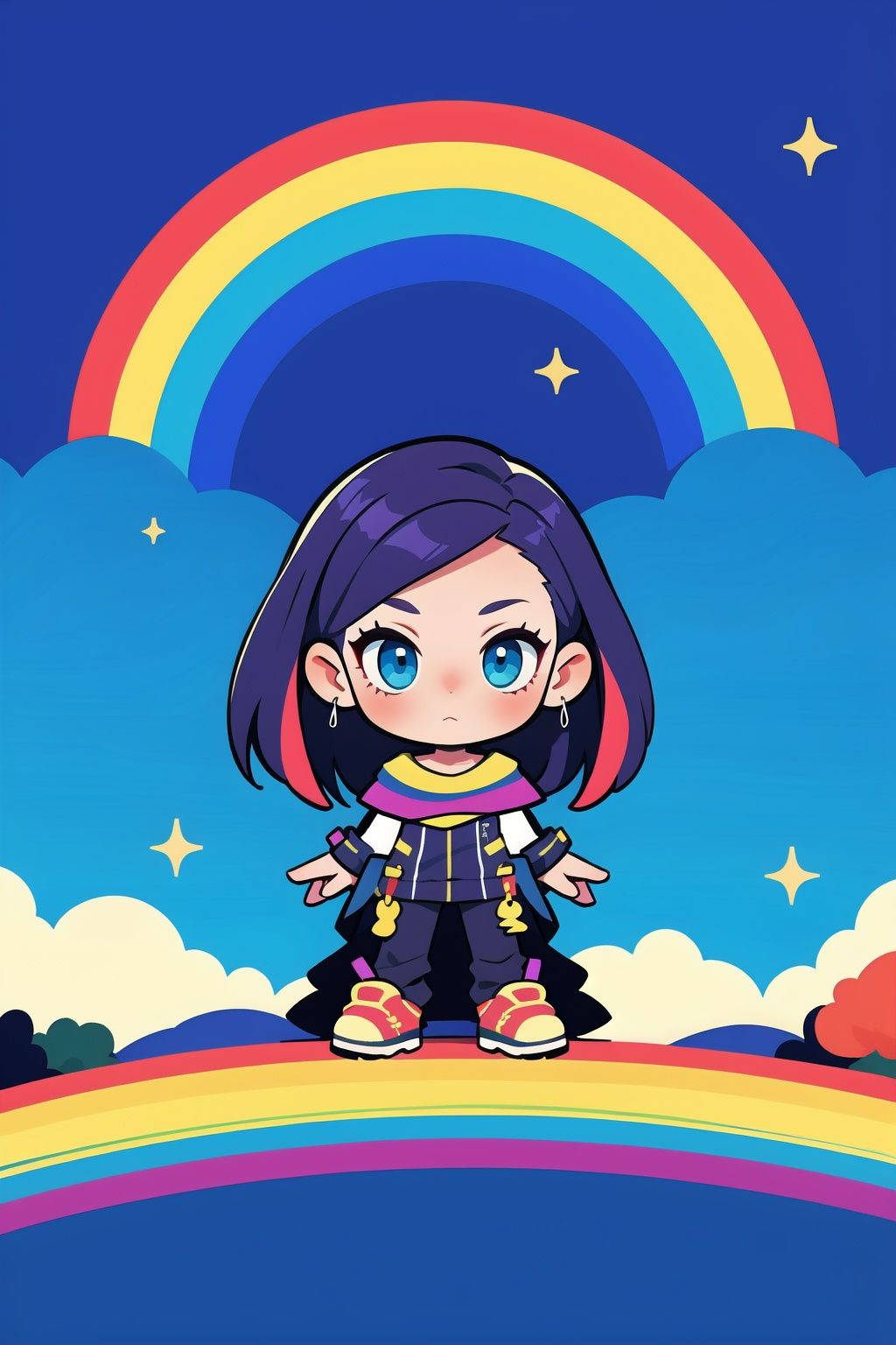  absurdres,incredibly absurdres,reality,realistic,,(solo:1.2),1girl,full_shot,,zgct color,Energetic girl, MG_ip,rainbow,Bifrost,Landscape wallpaper style