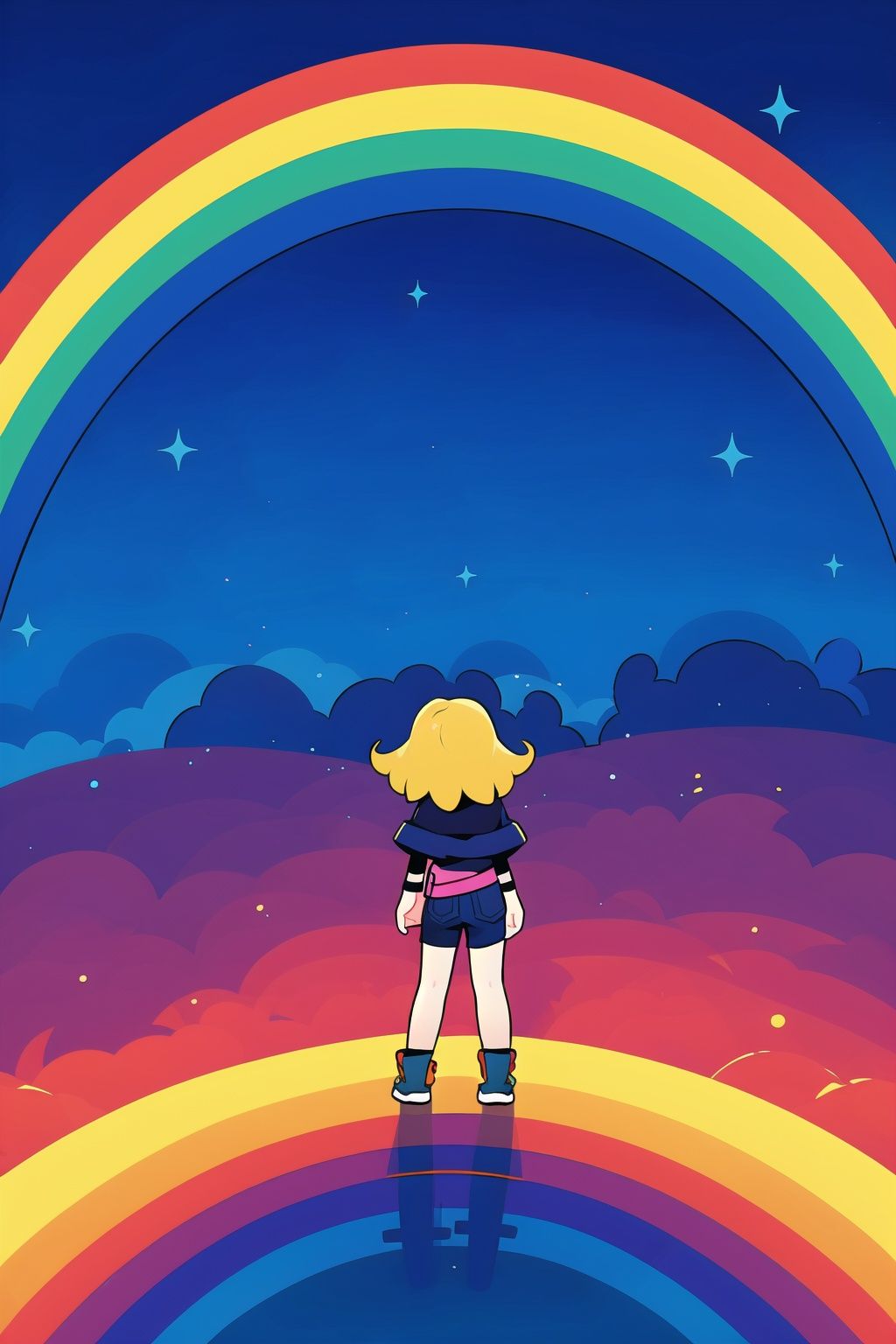 absurdres,incredibly absurdres,reality,realistic,,(solo:1.2),1girl,full_shot,,zgct color,Energetic girl, MG_ip,rainbow,Bifrost,Landscape wallpaper style