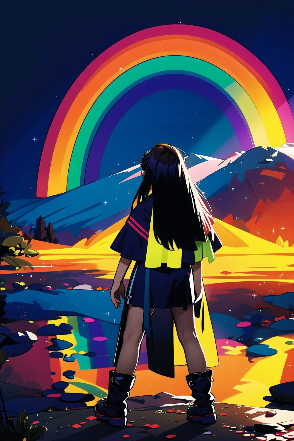  absurdres,incredibly absurdres,reality,realistic,,(solo:1.2),1girl,full_shot,,zgct color,Energetic girl, MG_ip,rainbow,Bifrost