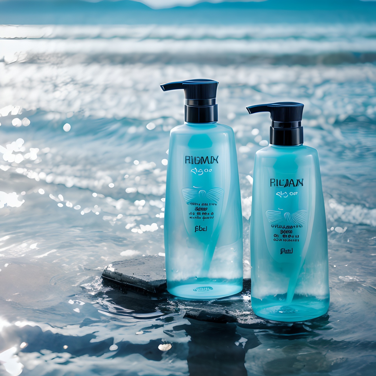 Blue (style)
RAW photo, (two light blue bottles), ((water), (black stone)), sea, Sea reflected light, high saturation, high brightness, ambient light, (subject lighting), 8k Ultra HD, SLR camera, strong light contrast, high quality, film texture, Fujifilm XT3, 