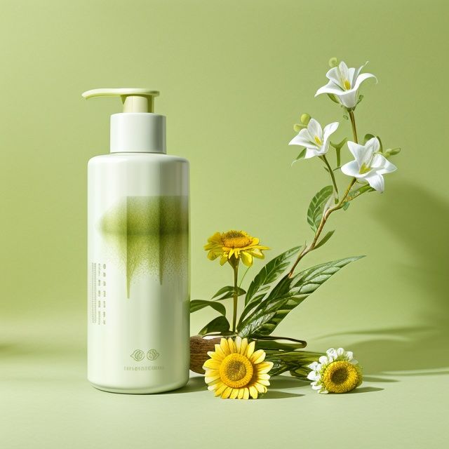 green(style),
 Huge flowers, Giant flowers Bottle,  White flower,  Chamomile,  lily,  stone,  gradient background,  green background,  High detail,  Simple,  Advanced,  ambient light