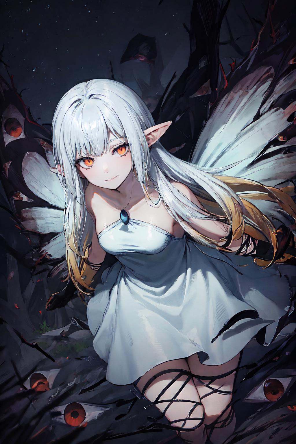 white hair,  long hair,  brown eyes on Tensor.Art