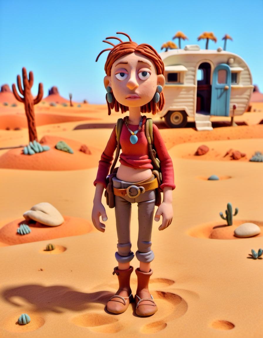 claymation,  a Australian girl Nomad,  wandering on Tensor.Art