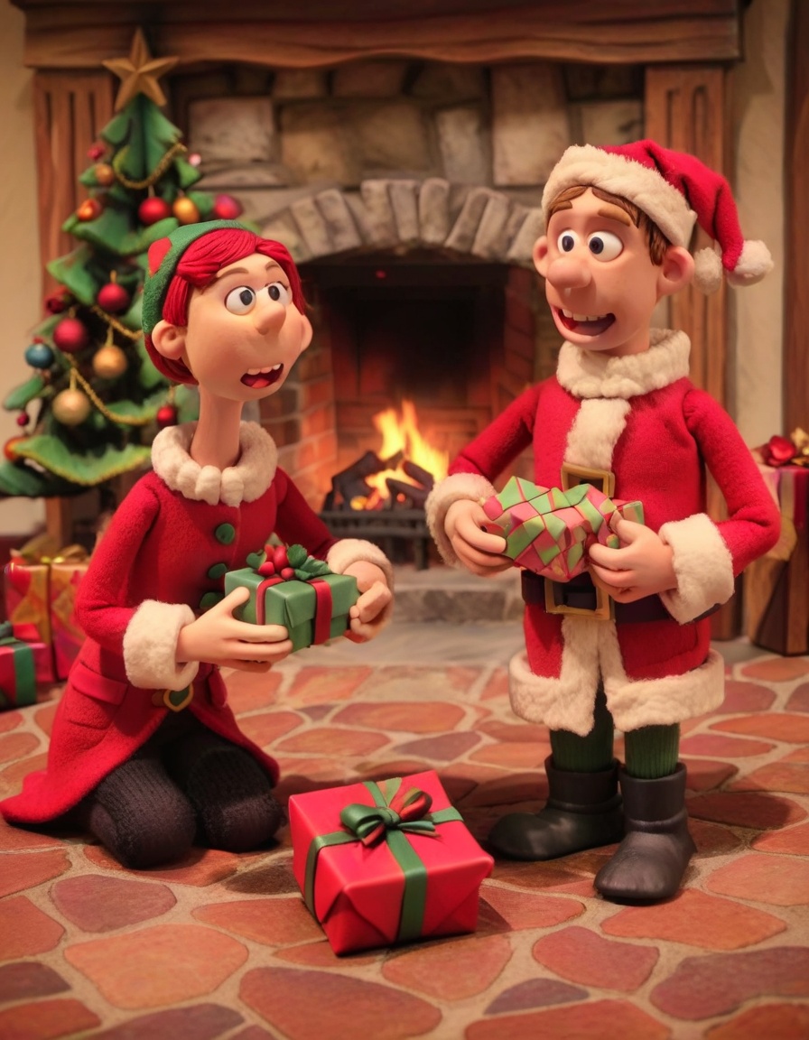 claymation,  Exchanging Gifts,  Present Unwrapping on Tensor.Art