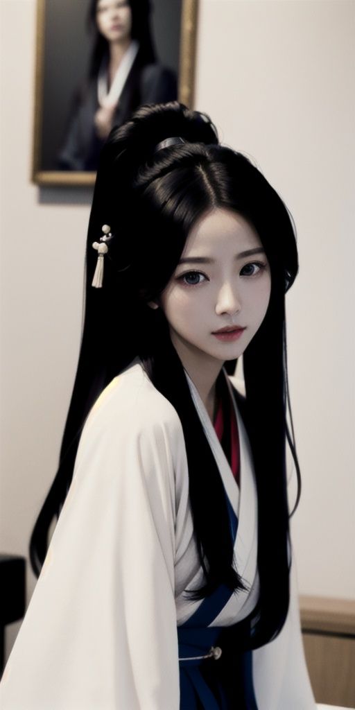  solo, highly detailed, cinematic highlight hair, (best quality), ((masterpiece)),1girl, black hair, long hair, black eyes, realistic,1girl,hanfu