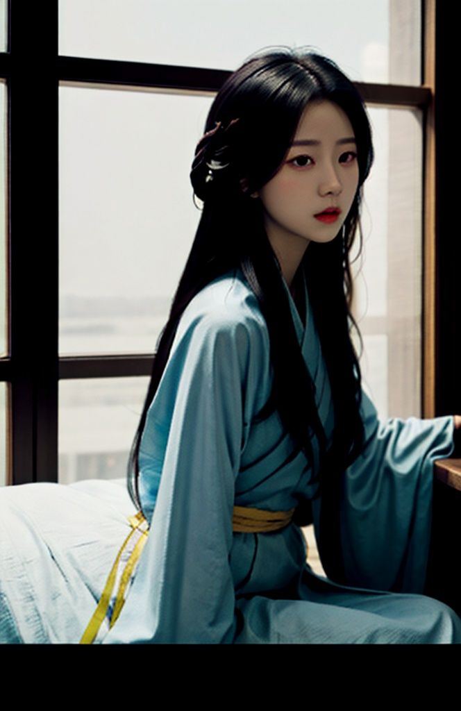  solo, highly detailed, cinematic highlight hair, (best quality), ((masterpiece)),1girl, black hair, long hair, black eyes, realistic,1girl,hanfu