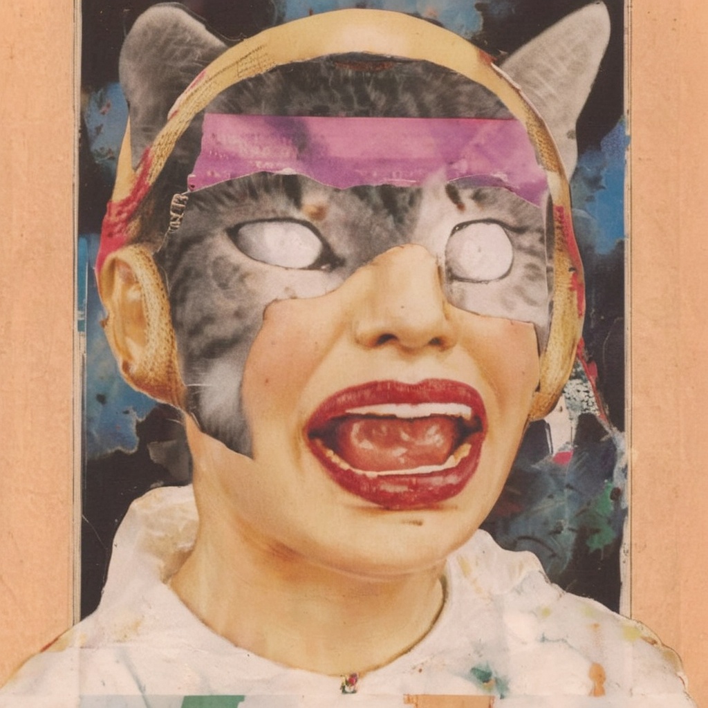 aw0k surreal collage,  Kooky portraits of 90’s mall teens in retro clothing,  shot on VHS on Tensor.Art