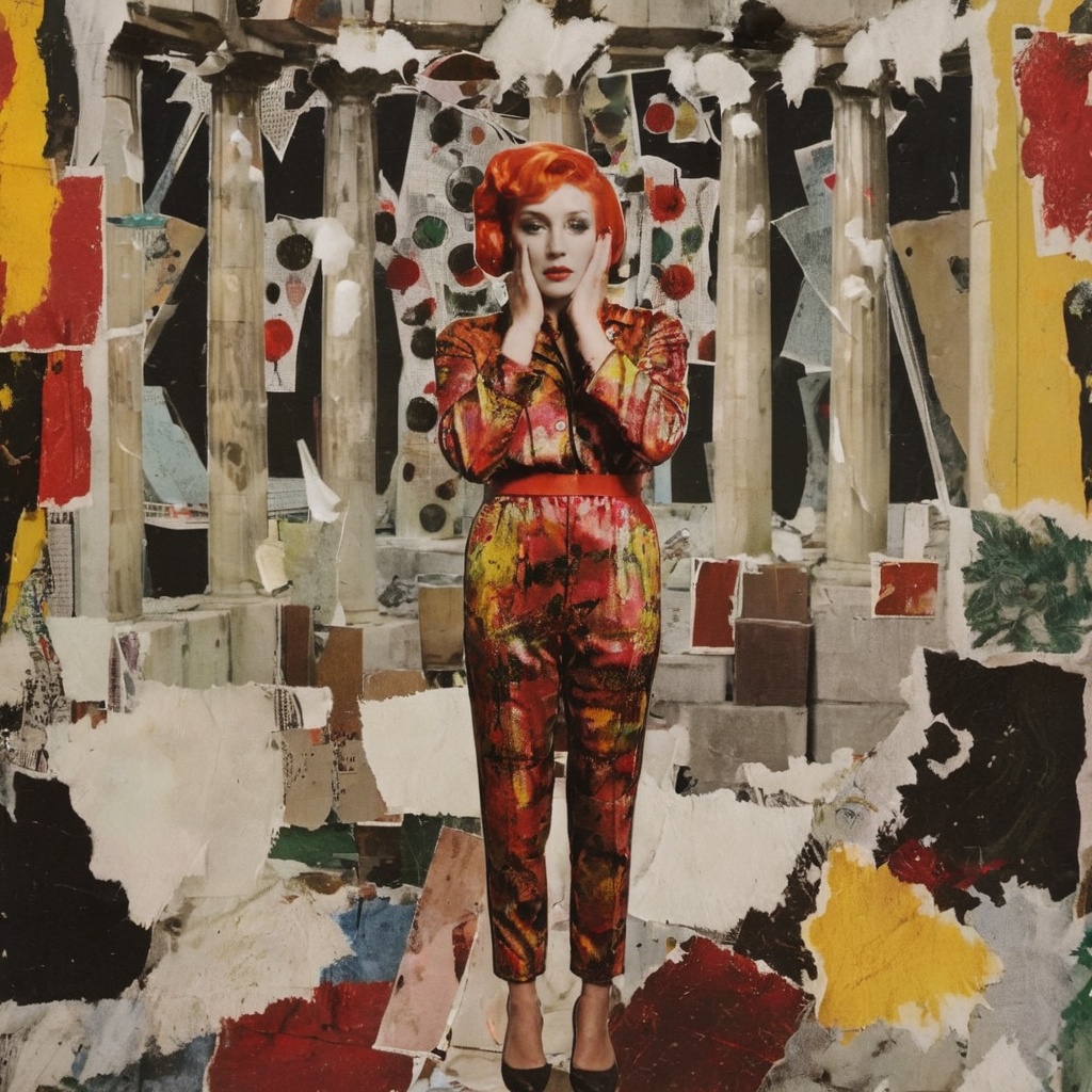 hinting at a complex and mind-bending psychological narrative. aw0k surreal collage,  photograph,  1950'S Funky on Tensor.Art