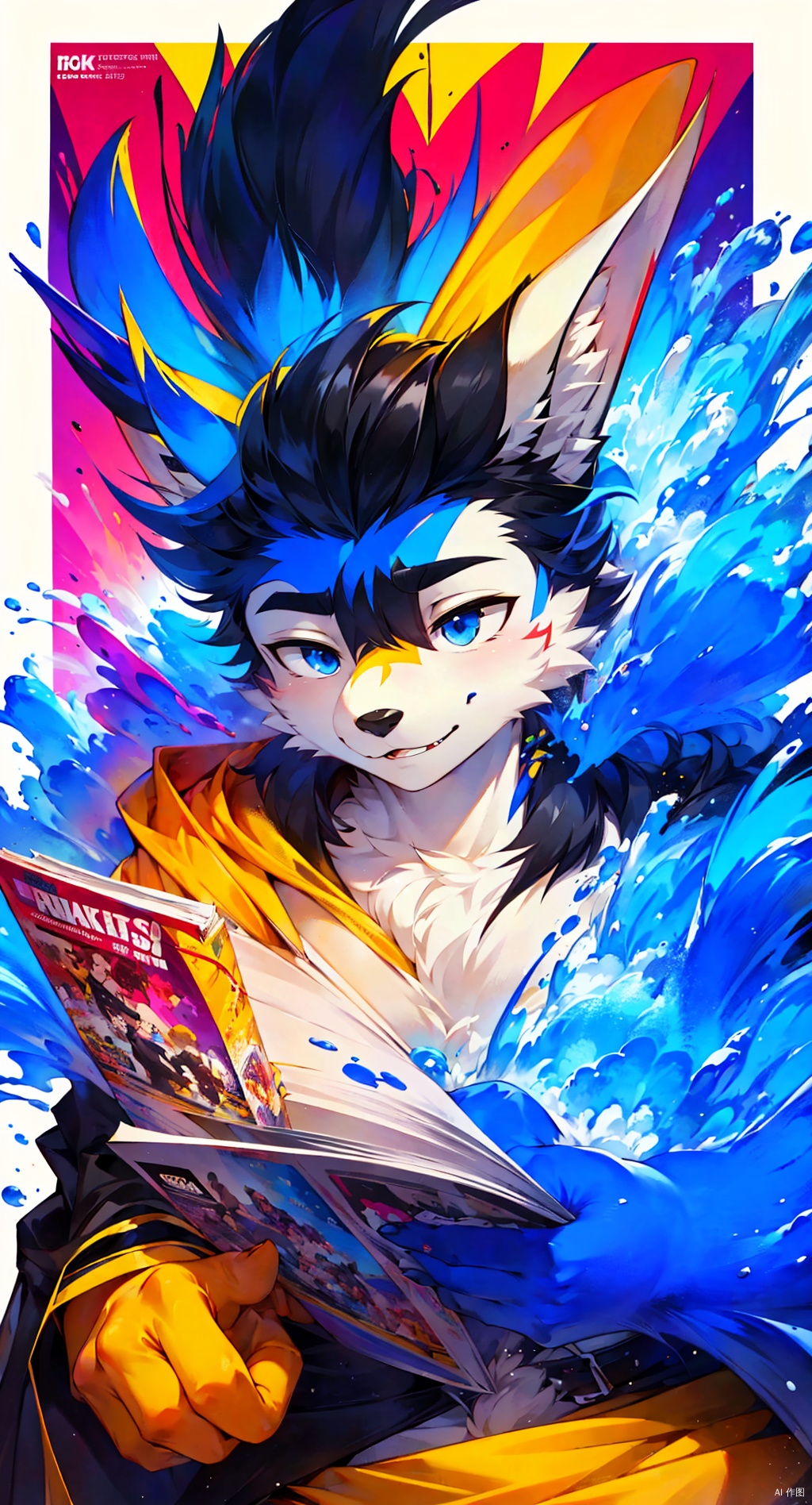  (full :1.1),masterpiece,bestquality,8k,officialart,cinematic light,ultrahighres,movie perspective, advertising style, magazine cover
offcial art, colorful, Colorful background, splash of color, Hyung Tae Kim, furry