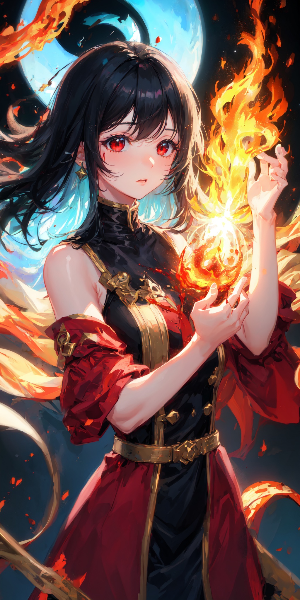 1girl,  black hair,  red eyes on Tensor.Art