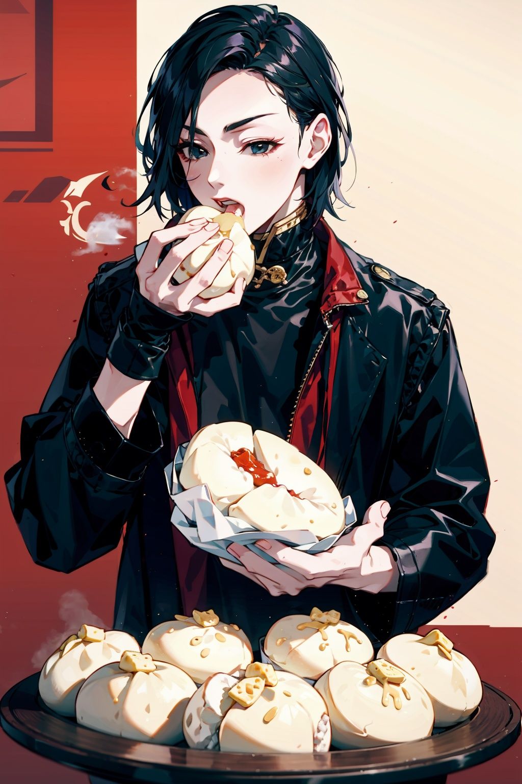  absurdres,incredibly absurdres,reality,realistic,,(solo:1.2),1girl,full_shot,Eating steamed buns,steamed stuffed bun,