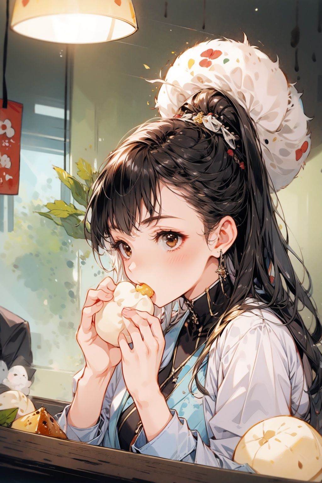  absurdres,incredibly absurdres,reality,realistic,,(solo:1.2),1girl,full_shot,Eating steamed buns,steamed stuffed bun,