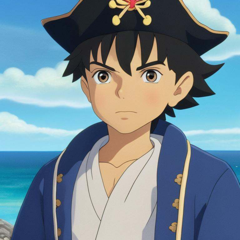 A pirate boy, cute, StdGBRedmAF, Studio Ghibli<lora:StdGBRedmAF21Config4WithTEV2:1>