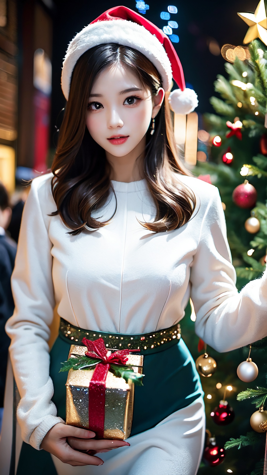 Christmas,  on the street,  huge Christmas trees on Tensor.Art