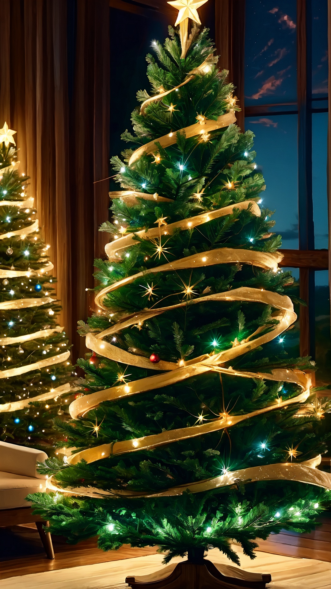 Santa Claus and Christmas tree,  Cyberpunk on Tensor.Art