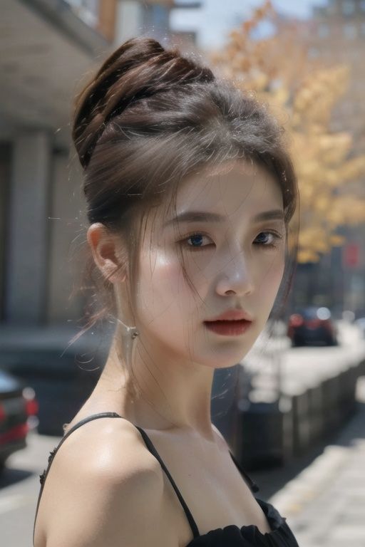 solo, highly detailed, cinematic highlight hair, (best quality), ((masterpiece)),1girl, black hair,updo, black eyes, realistic,