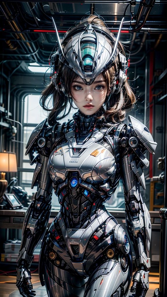 1Girl, upper body, close-up, mecha, mecha girl, (simple mecha: 1.2), smooth surface mecha, realistic metal surface mecha, silver metal surface mecha, hard surface, solo, details, super mecha, long legs, headphones, (aircraft helmet: 1.5), Glowing, indoor, masterpiece, best quality, movie lighting, professional lighting, solofocus, Sharp focus, movie shadows,