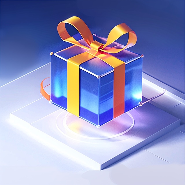  Gift box, glass, Transparent, frosted, blue, white background, transparent tech sense, files, data, lots of details, Bright color, octane render, studio lighting, blender, C4D, best quality, High quality, HD, 4K