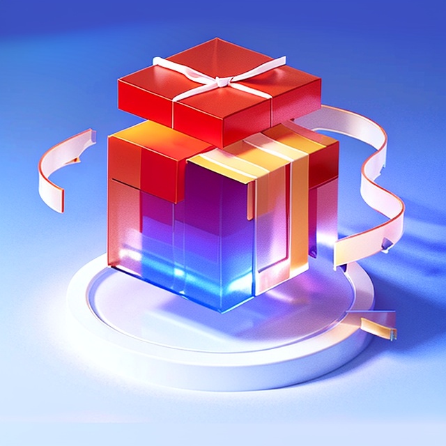  Gift box, glass, Transparent, frosted, blue, white background, transparent tech sense, files, data, lots of details, Bright color, octane render, studio lighting, blender, C4D, best quality, High quality, HD, 4K