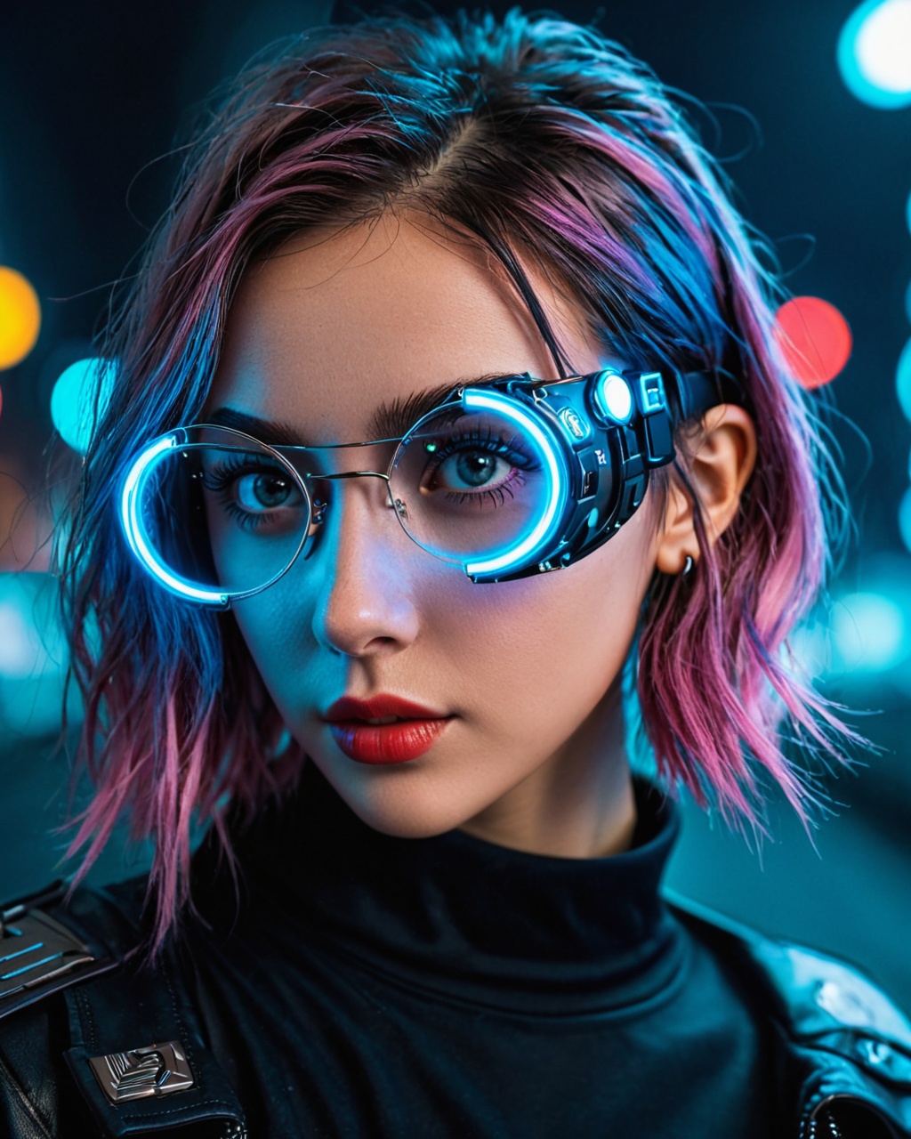 eyes shoot photo,  cloe upA very lovable girl with cyberpunk style,  photo for social media profile on Tensor.Art