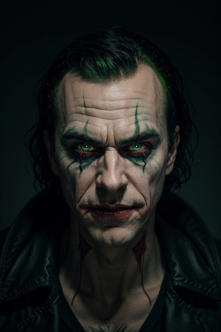 The Dark Joker with Green Evil Light eyes and lighting green thunder Dc,  scary,  Classic Academia on Tensor.Art