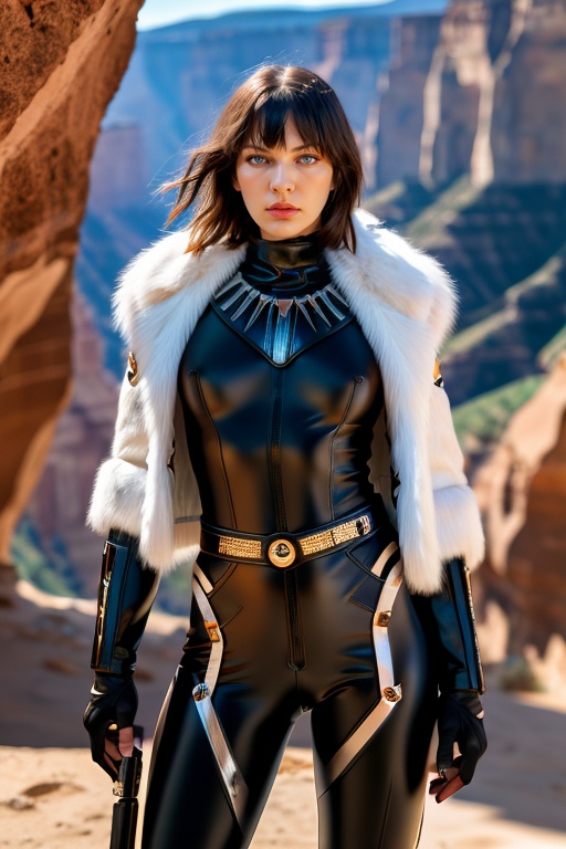 wo_millajov01,  a female warrior,  in front of a canyon on Tensor.Art