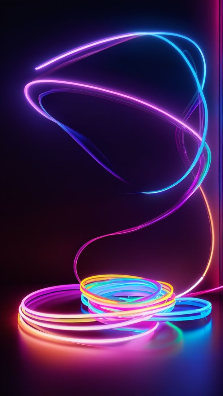 In the picture of neon flow in the clear sky,  the transparent neon light strip is like a gorgeous dreamy paintbrush. Thes...