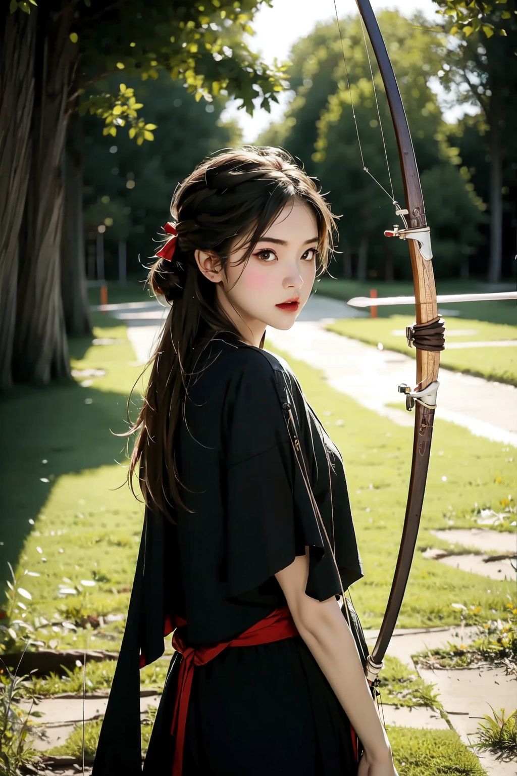  absurdres,incredibly absurdres,reality,realistic,,(solo:1.2),1girl,(full_shot:1.2),Bow archery,bow,archer,(bow:1.2)