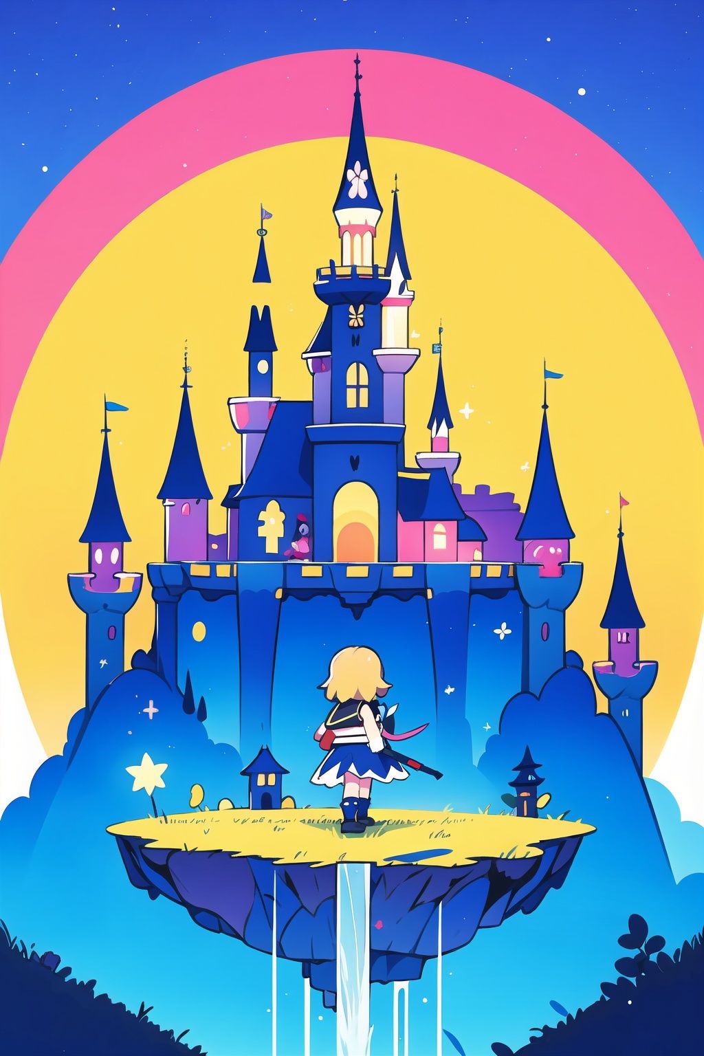  absurdres,incredibly absurdres,reality,realistic,,(solo:1.2),(1girl:1.2),full_shot,,zgct color,Energetic girl, MG_ip,Landscape wallpaper style,dream castle