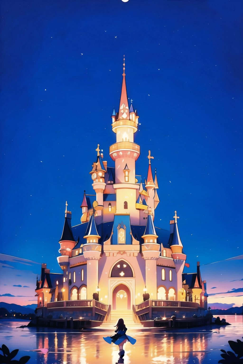  absurdres,incredibly absurdres,reality,realistic,,(solo:1.2),1girl,full_shot,,zgct color,Energetic girl, MG_ip,Landscape wallpaper style,dream castle