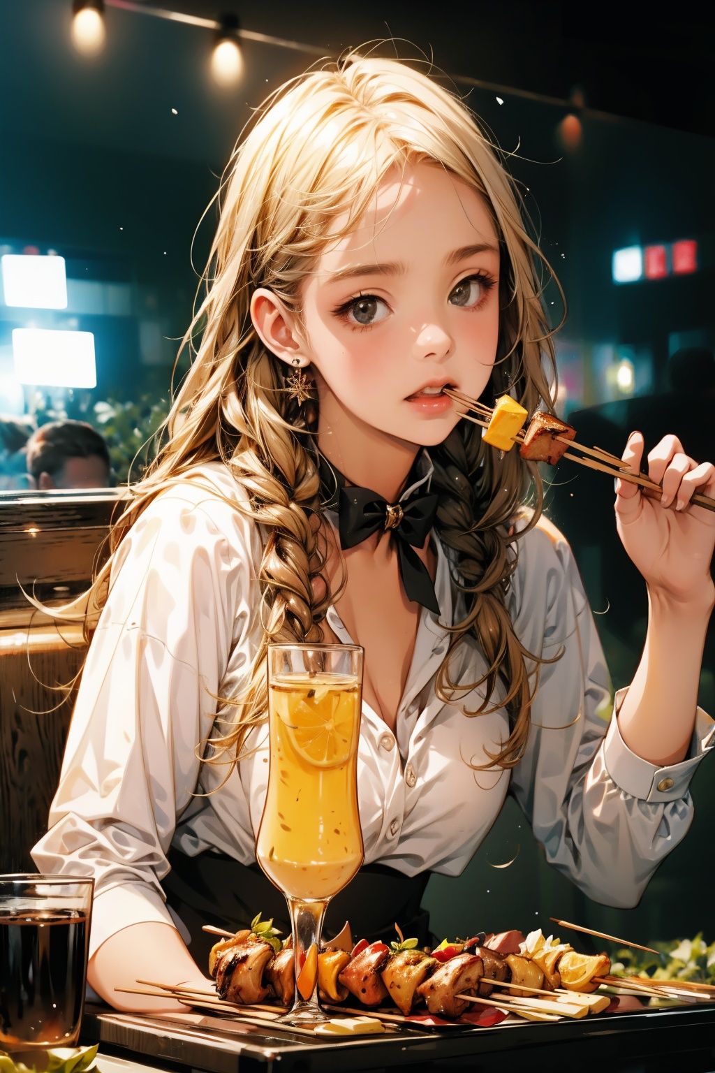 absurdres,incredibly absurdres,reality,realistic,,(solo:1.2),1girl,full_shot,Luchuan,Grilled skewers
