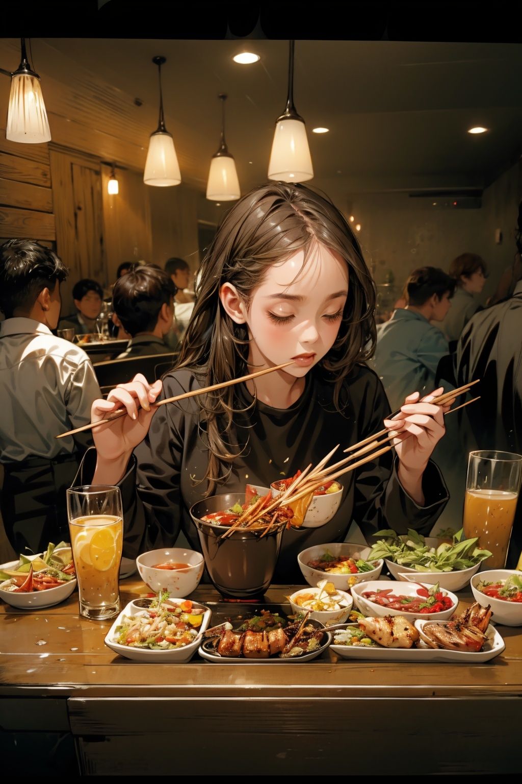  absurdres,incredibly absurdres,reality,realistic,,(solo:1.2),1girl,full_shot,Luchuan,Grilled skewers