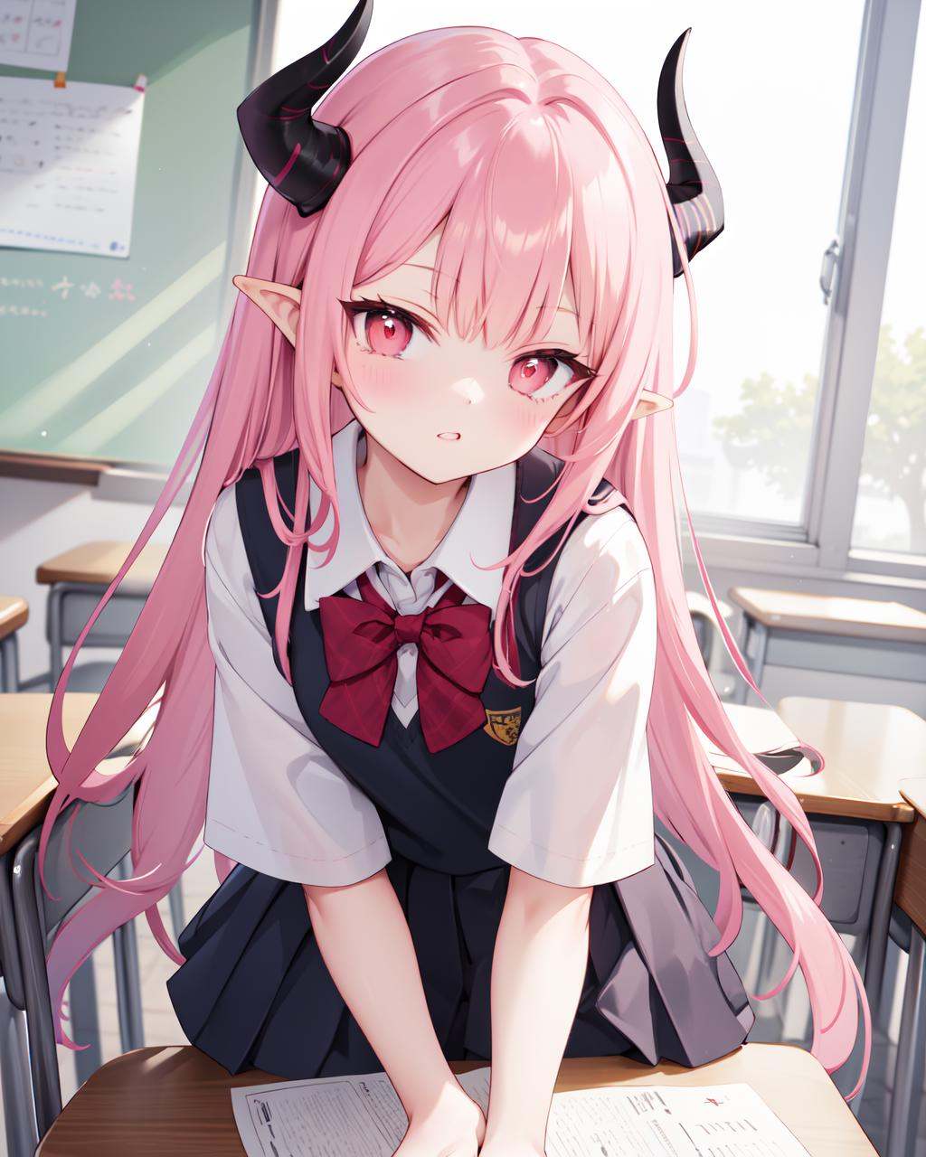 pink hair,  red eyes,  horns on Tensor.Art