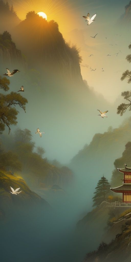 Masterpiece,high quality,scenery,chinese architecture,trees,birds,sun,dusk, <lora:UIACH:1>