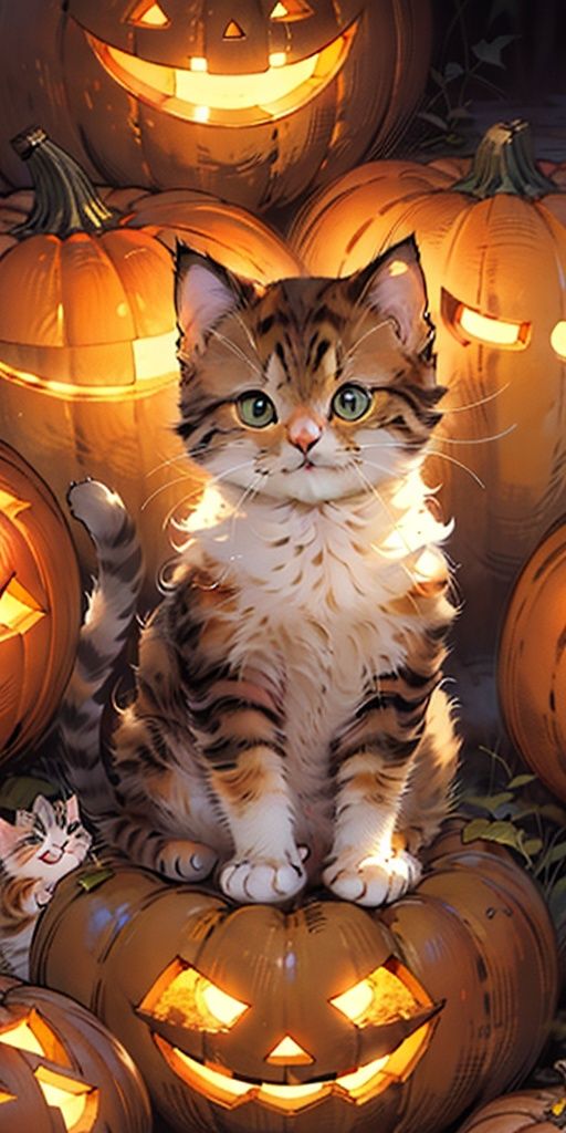 no humans,(cute cat:1.5),pumpkin,halloween <lora:Uiahalloween:0.8>