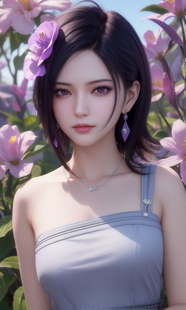 (,1girl, ,best quality, )<lora:346-DA-梦塔·雪谜城-成芊:0.6>,, ,masterpiece, (( , )),, realistic,science fiction,mole, ultra realistic 8k cg, ,tamari \(flawless\),     ,jasmine \(flower\),  purple flower,       (()), (),