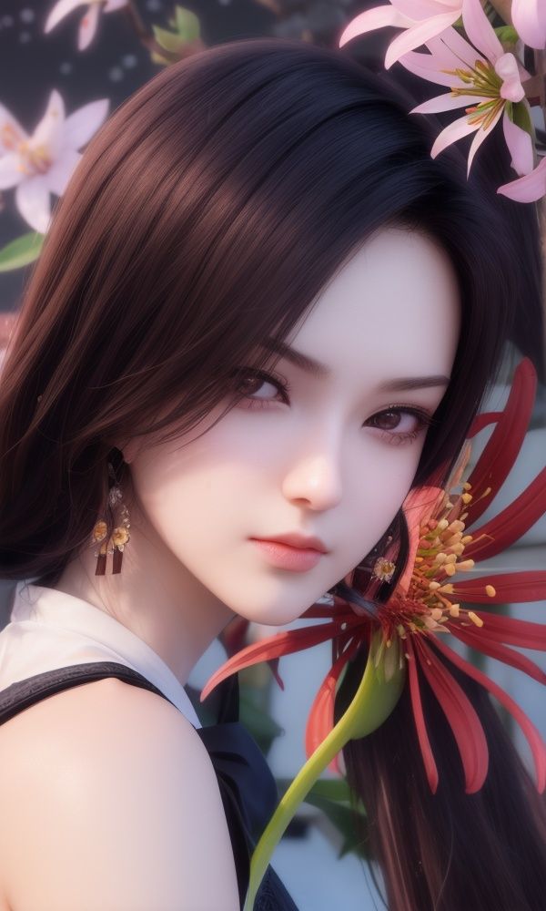 (,1girl, ,best quality, )<lora:346-DA-梦塔·雪谜城-成芊:0.7>,, ,masterpiece, (( , )),, realistic,science fiction,mole, ultra realistic 8k cg, ,tamari \(flawless\),     ,spider lily, lily \(flower\),cherry blossoms,plum blossoms, strawberry blossoms      (()), (),