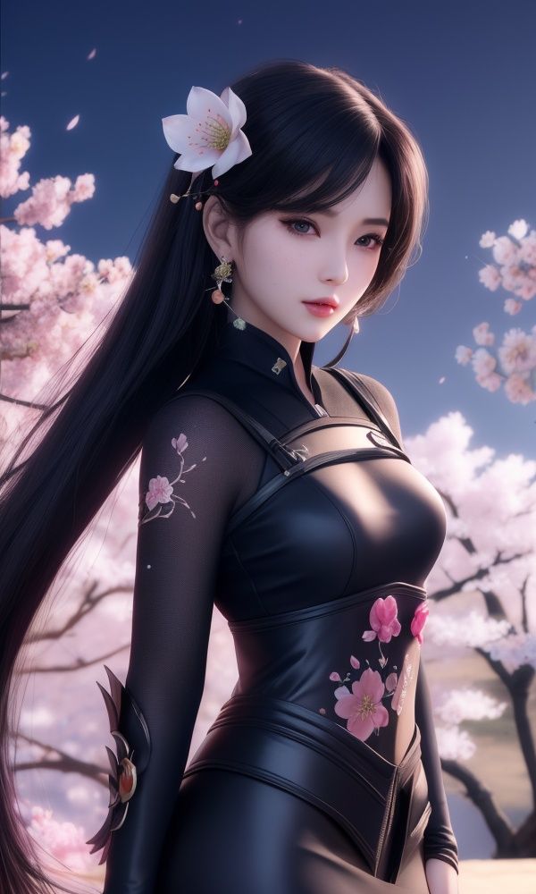 (,1girl, ,best quality, )<lora:346-DA-梦塔·雪谜城-成芊:0.6>,, ,masterpiece,(( , )),, realistic,science fiction,mole,,ultra realistic 8k cg, flawless,tamari \(flawless\),  ,cherry blossoms,,night, night sky, crescent moon, moonlight,,(facing viewer, looking at viewer, , ),  (()), (),