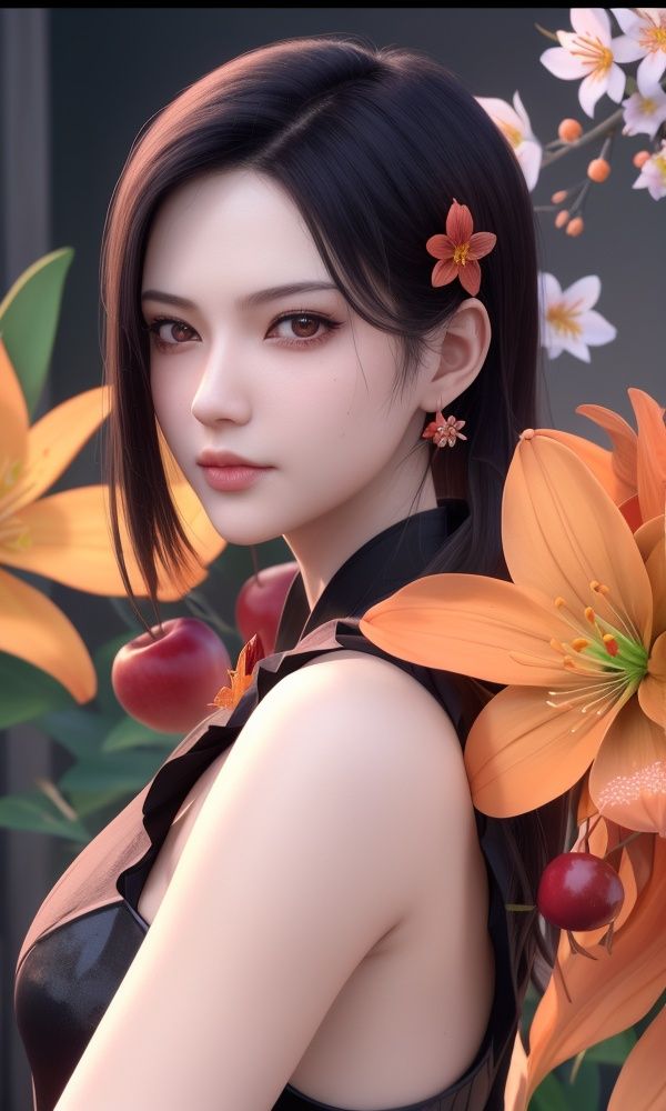 (,1girl, ,best quality, )<lora:346-DA-梦塔·雪谜城-成芊:0.8>,, ,masterpiece, (( , )),, realistic,science fiction,mole, ultra realistic 8k cg, ,tamari \(flawless\),     ,orange blossoms, spider lily, lily \(flower\),cherry blossoms,plum blossoms, strawberry blossoms      (()), (),