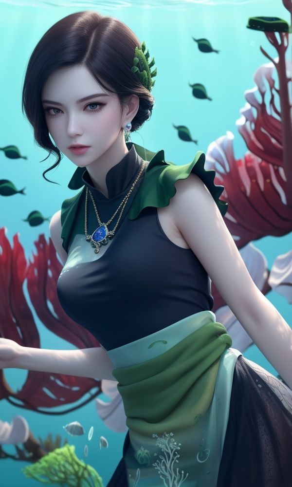 (,1girl, ,best quality, )<lora:346-DA-梦塔·雪谜城-成芊:0.8>,, ,masterpiece,((((1girl, solo,  , solo focus, seaweed,underwater, ))))    (()), (), ,ultra realistic 8k cg, flawless, clean, masterpiece, professional artwork, famous artwork, cinematic lighting, cinematic bloom, perfect face, beautiful face, (( , )),, dreamlike, unreal, science fiction, luxury, jewelry, diamond, gold, pearl, gem, sapphire, ruby, emerald, intricate detail, delicate pattern, charming, alluring, seductive, erotic, enchanting, hair ornament, necklace, earrings, bracelet, armlet,halo,