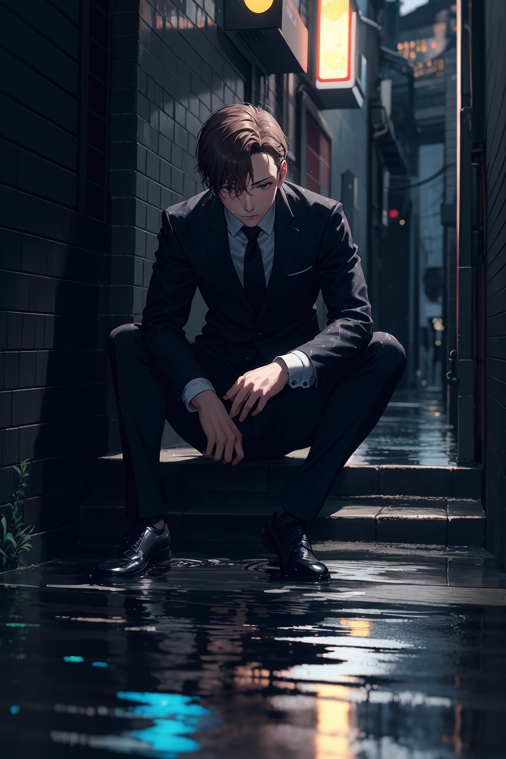 1boy,  solo,  sitting on Tensor.Art