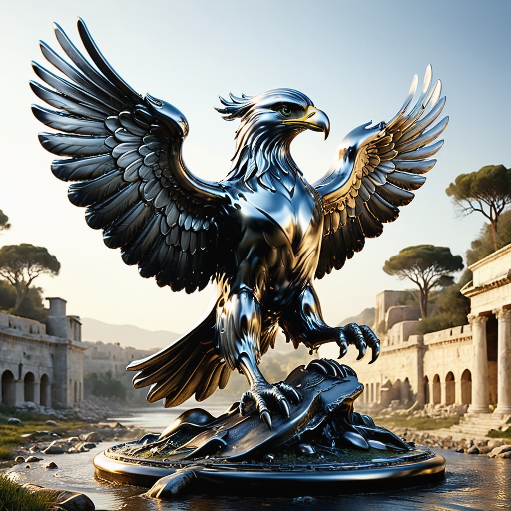 roman imprerial eagle made of chrome,  roman legion at the back ground on Tensor.Art