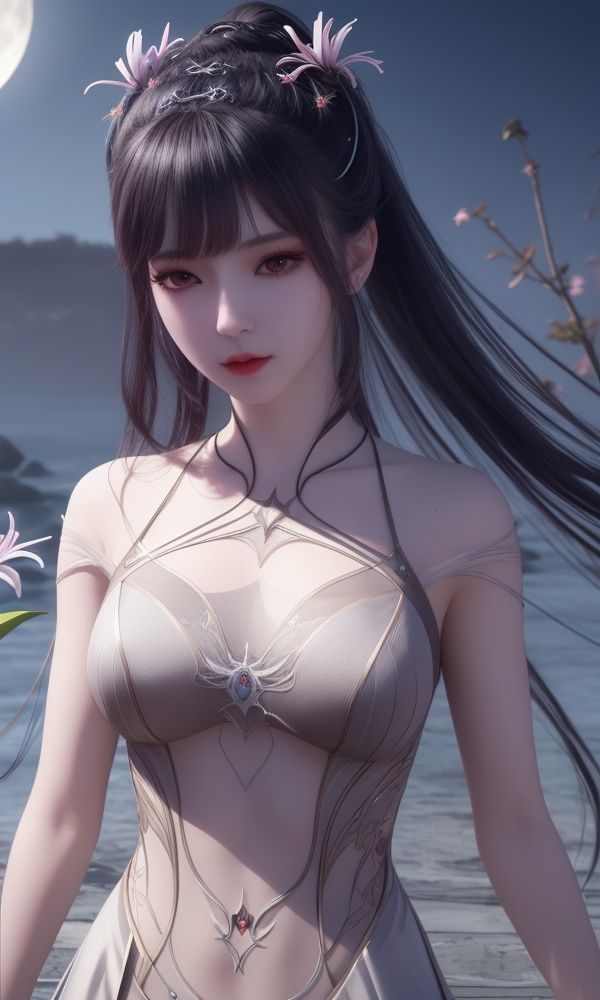 (,1girl, ,best quality, )<lora:349-DA-斗罗大陆-小舞-成年:0.7>,, ,masterpiece, (( , )),, realistic,science fiction,mole, ultra realistic 8k cg, ,tamari \(flawless\),     ,spider lily,full moon (()), (),