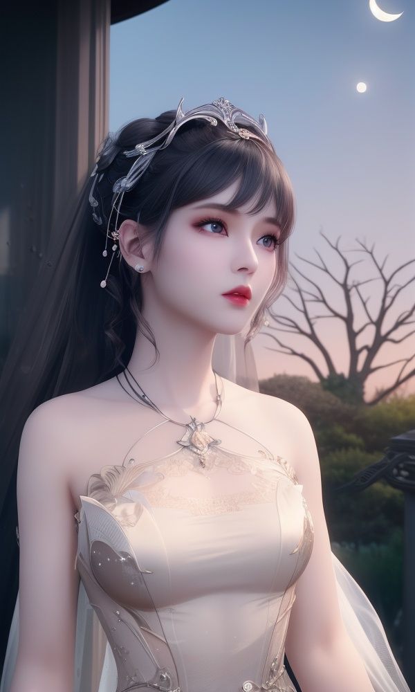 (,1girl, ,best quality, )<lora:349-DA-斗罗大陆-小舞-成年:0.8>,, ,masterpiece, (( , )),, realistic,science fiction,mole, ultra realistic 8k cg, ,tamari \(flawless\),     ,(()), (),  ,see-through, lace, (((, solo, moon, , bare_tree, )))(()),