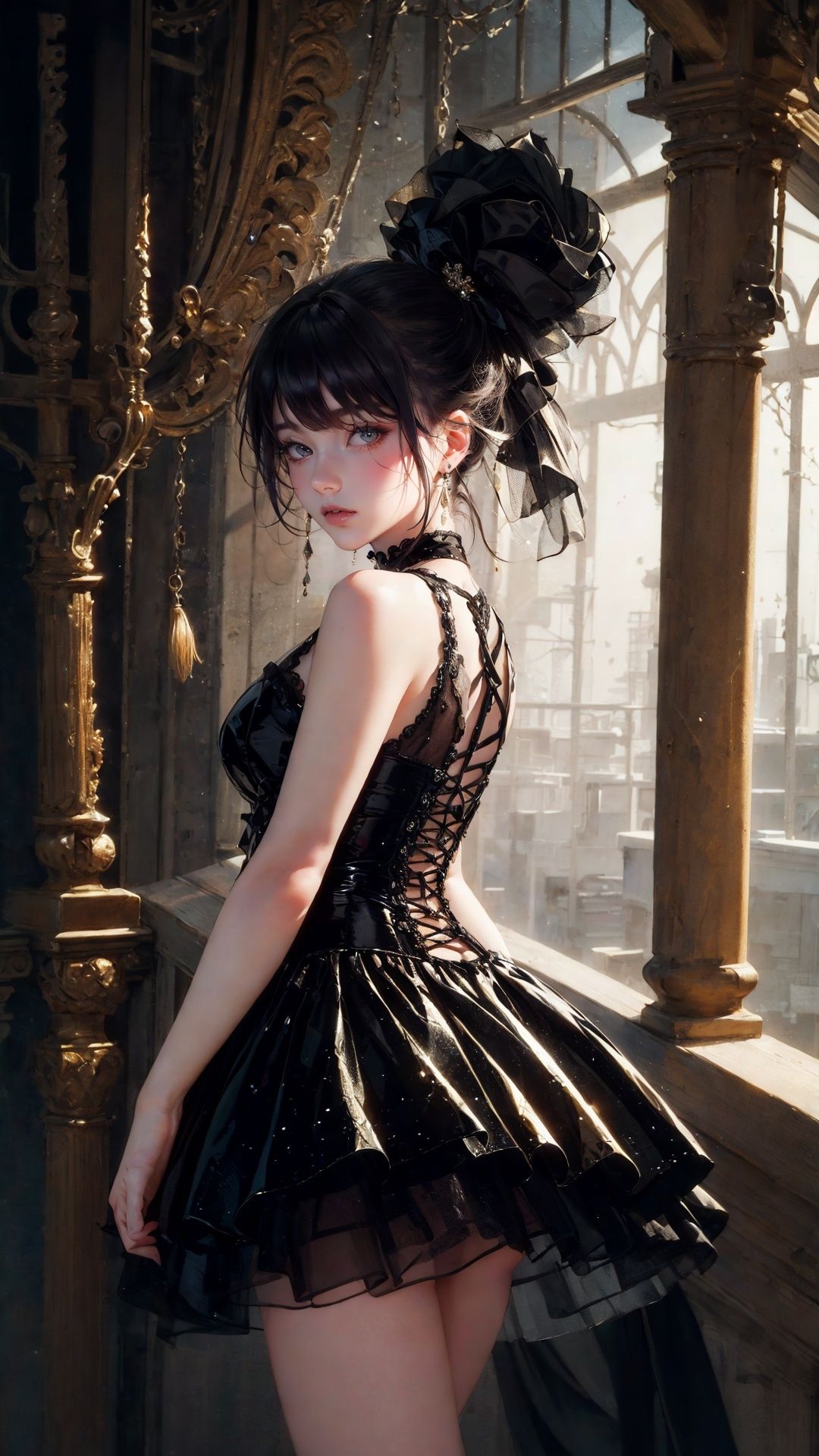 (masterpiece, top quality, best quality, official art, beautiful and aesthetic:1.2), (1girl), extreme detailed,(fractal art:1.3),colorful,highest detailed,tutututu, black short sleeveless dress, see-through, <lora:tutuxem_0008:0.7>