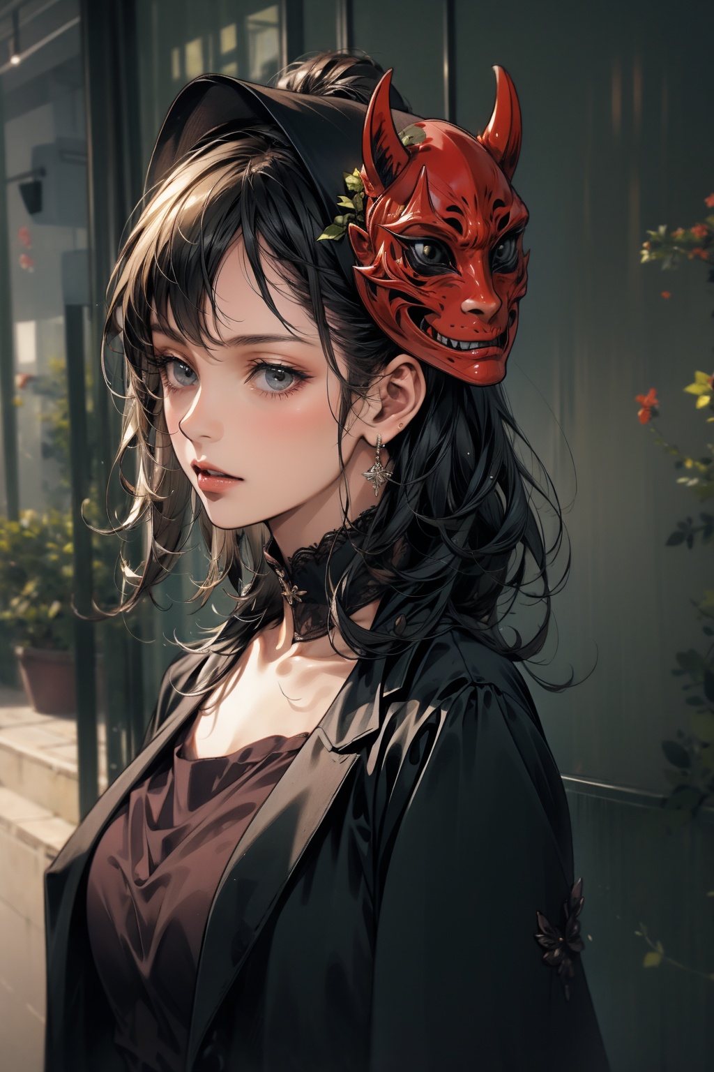  absurdres,incredibly absurdres,reality,realistic,,(solo:1.2),1girl,Take off or put on_mask,Beast Mask,disguise