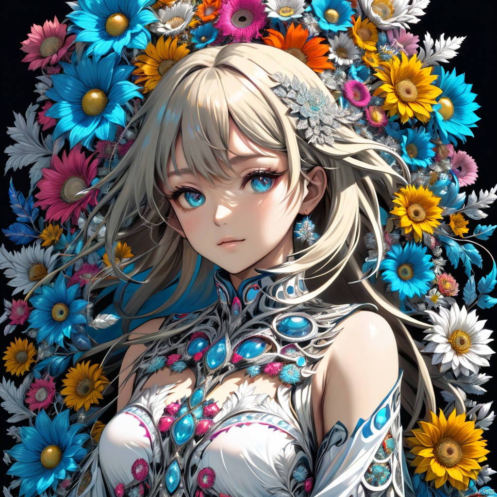 (Arts and Crafts Movement), anime,(masterpiece, top quality, best quality, official art, beautiful and aesthetic:1.2), (1girl), upper body,extreme detailed,(fractal art:1.3),colorful, flowers ,highest detailed
