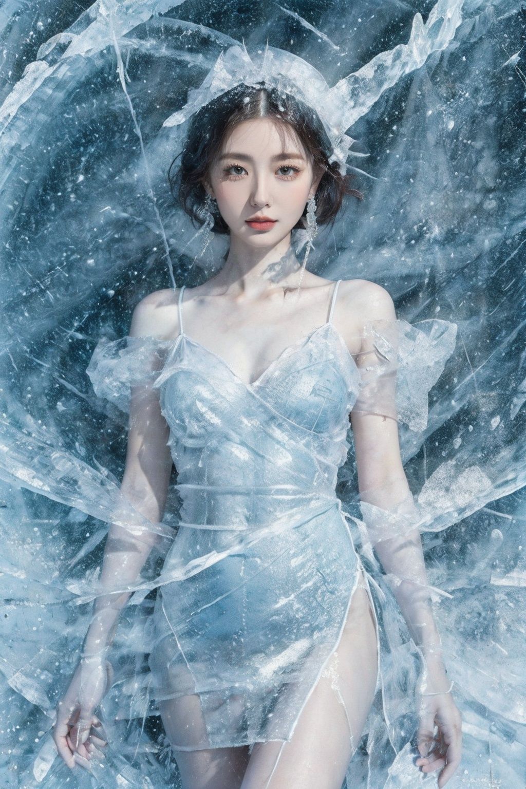 (Masterpiece, high quality, best quality, official art, beauty and aesthetics:1.2),1girl,solo,Ice wraps around the girl (lingering:1.2),(white chinese clothes:0.8),space,frost nova,ice ring,a bit like circular magic,<lora:ice cake_20231126200433-000018:0.8>,extremely detailed 8K wallpaper,(an extremely delicate and beautiful),intricate detail,exquisite eyes,ice bound,ice cake,(ice cracks:1.2),