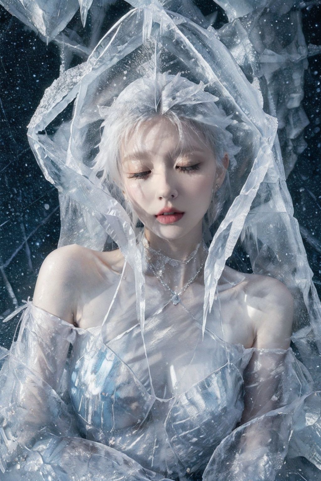 (ice:1.4),ice cone,1girl,solo,Ice wraps around the girl (lingering:1.2),frost nova,a bit like circular magic,facing camera,<lora:ice cake_20231126200433-000018:0.7>,extremely detailed 8K wallpaper,(an extremely delicate and beautiful),intricate detail,exquisite eyes,<lora:lolita_洛丽塔裙子_款式1:0.3:lbw=1,1,0,0,0,1,1,1,1,1,1,1,1,1,1,1,1>,ice bound,ice cake,closed eyes,ice cracks,