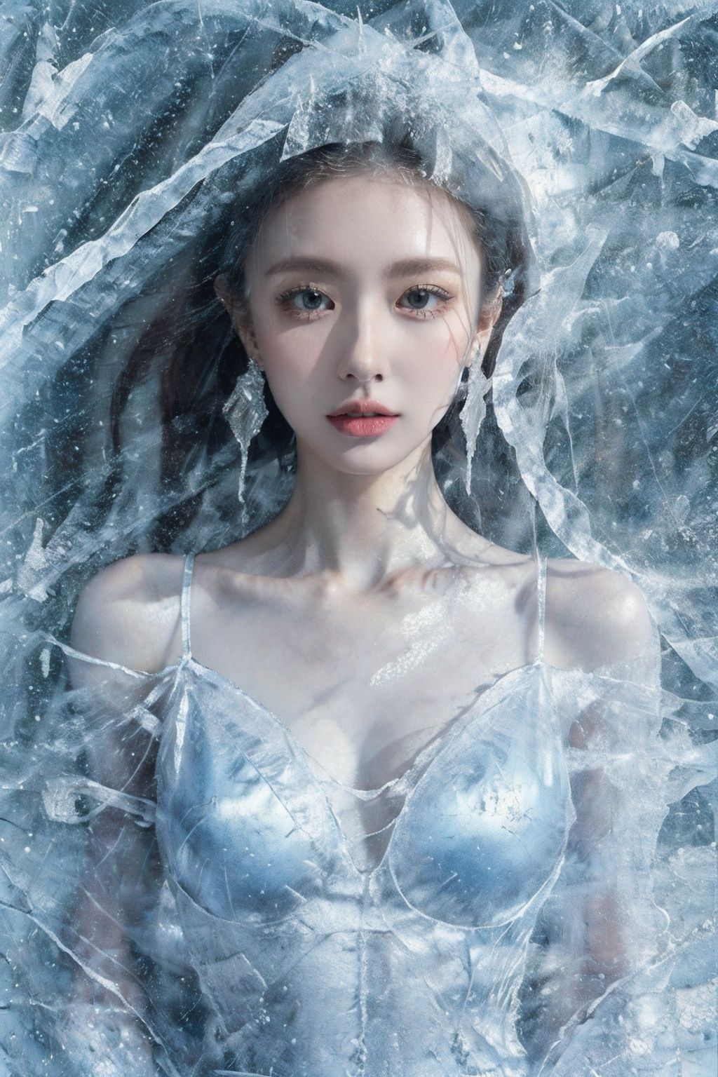 (Masterpiece, high quality, best quality, official art, beauty and aesthetics:1.2),1girl,solo,Ice wraps around the girl (lingering:1.2),(white chinese clothes:0.8),space,frost nova,ice ring,a bit like circular magic,<lora:ice cake_20231126200433-000018:0.8>,extremely detailed 8K wallpaper,(an extremely delicate and beautiful),intricate detail,exquisite eyes,ice bound,ice cake,(ice cracks:1.2),